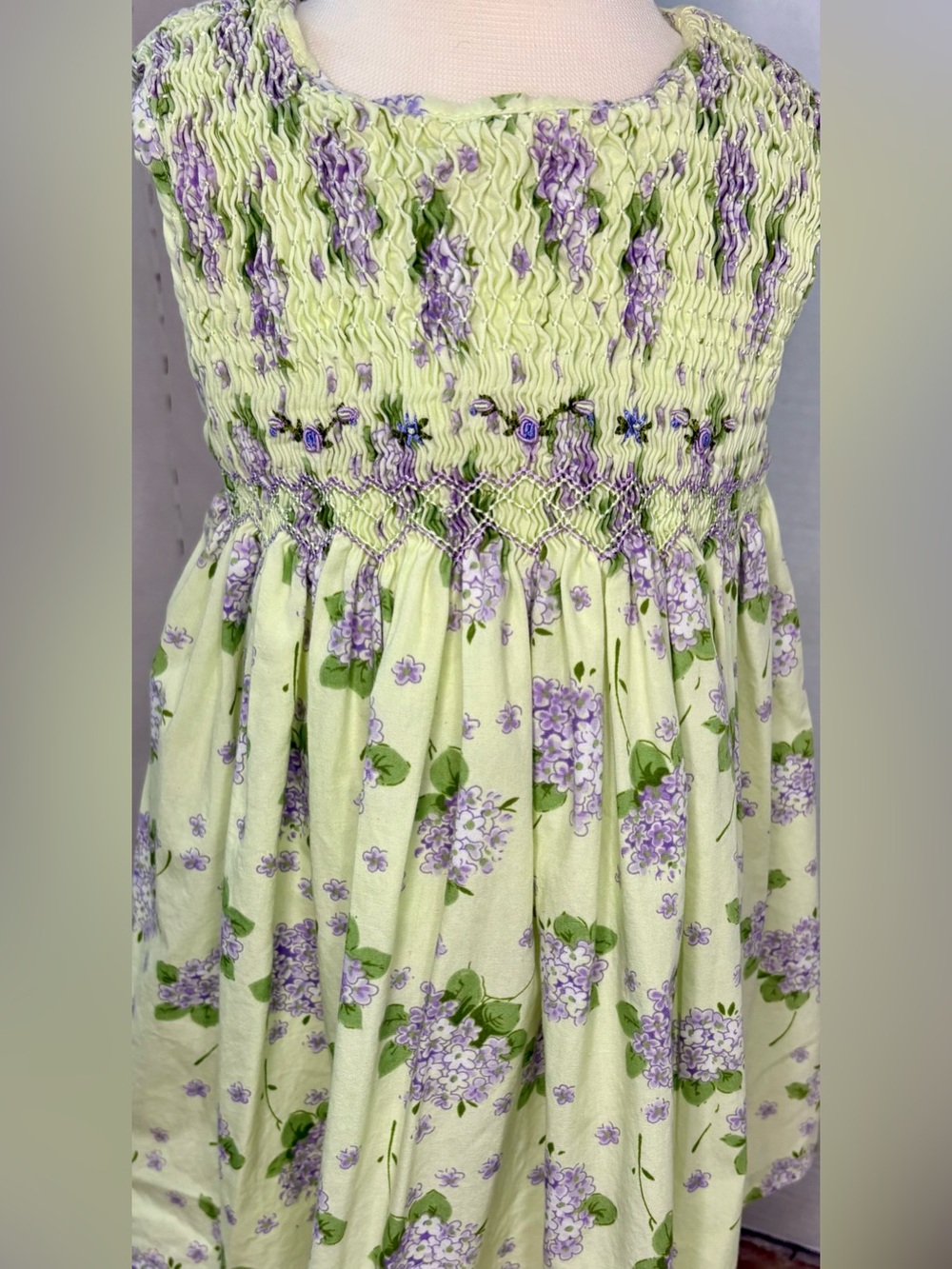 Bonnie Baby Heirloom Style Sleeveless Smocked Dress Hydrangeas Purple sz 24m